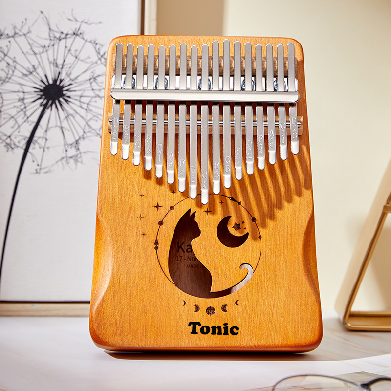 Trọn bộ 6 phụ kiện- Đàn kalimba gỗ hộp cộng hưởng Tonic 17 phím cao cấp loại 1 hình mèo cute MB17K- Hàng chính hãng