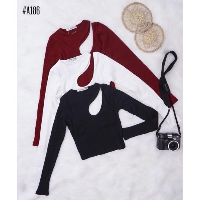 Áo croptop nữ tay dài khoét vai có 3 màu freesize