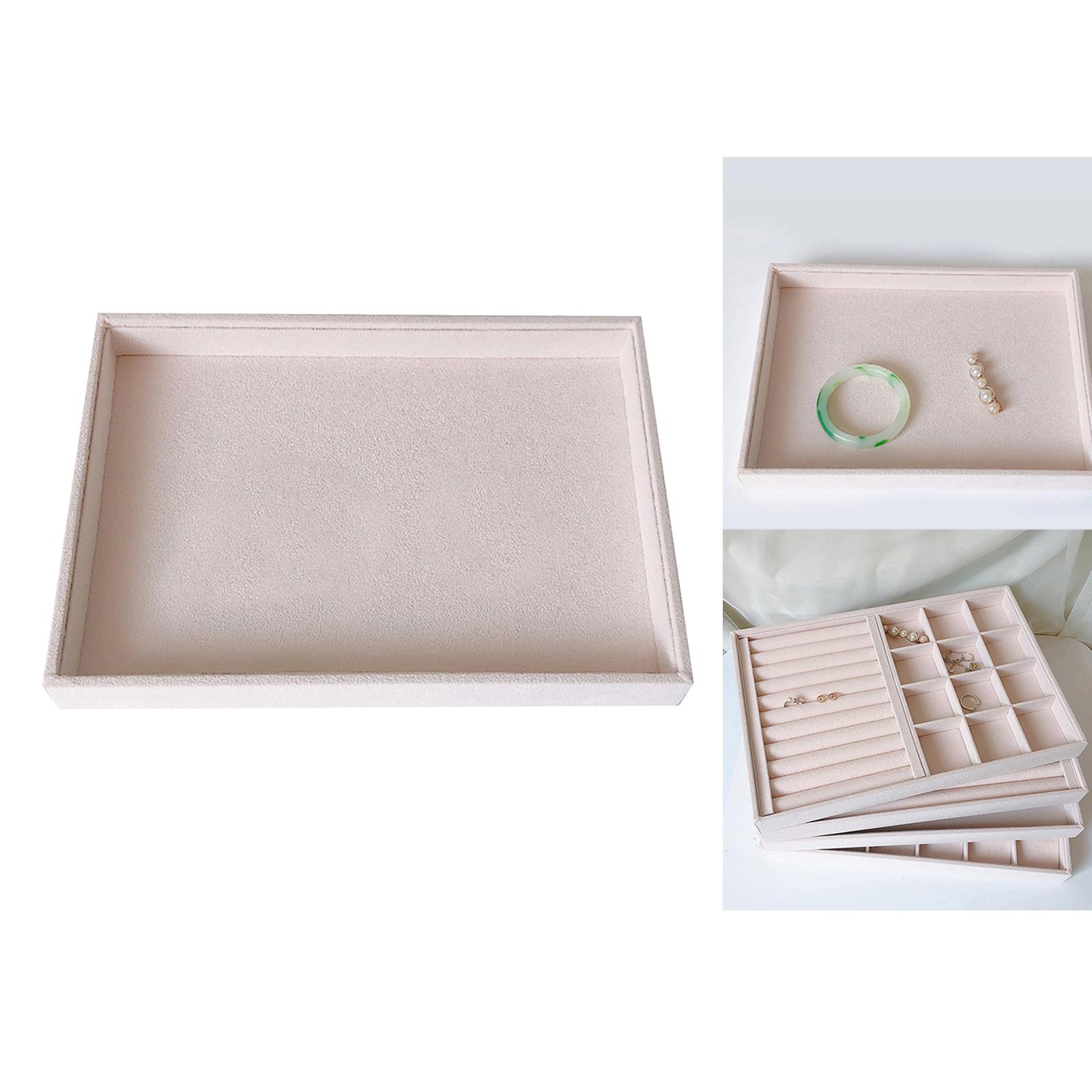 Beige Velvet Jewelry Storage Tray Holder Earring Necklace Organizer