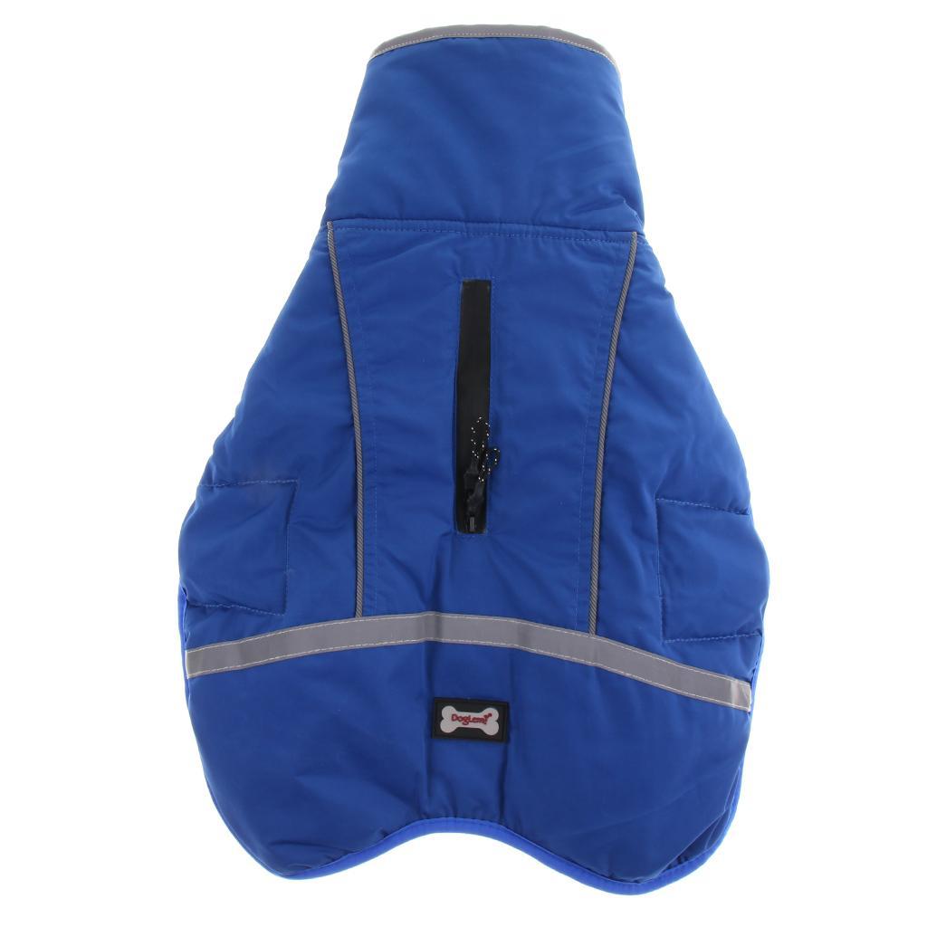 Waterproof Dog Coat Vest Warm Padded Reflective Puppy Clothes Blue M