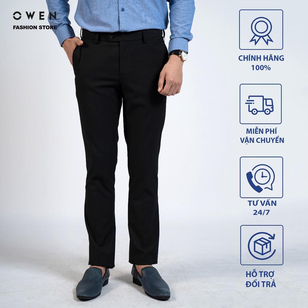 OWEN - () Quần âu nam công sở dáng SLIMFIT màu Đen trơn có trợ cạp co dãn mã QST220509