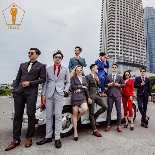Bộ Đồ Veston Nam Phom Ôm Hàn Quốc Màu Đen, Xanh, Navy, Cổ Vịt Cao Cấp - Trần
