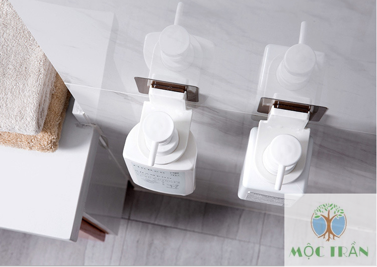 MÓC DÁN TƯỜNG TREO BÌNH NƯỚC RỬA TAY, DẦU GỘI, SỮA TẮM CÓ VÒI XỊT SIÊU CHẮC