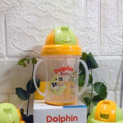 Bình uống nước PP Dolphin, có ống hút Silicone 240ml - DP023B