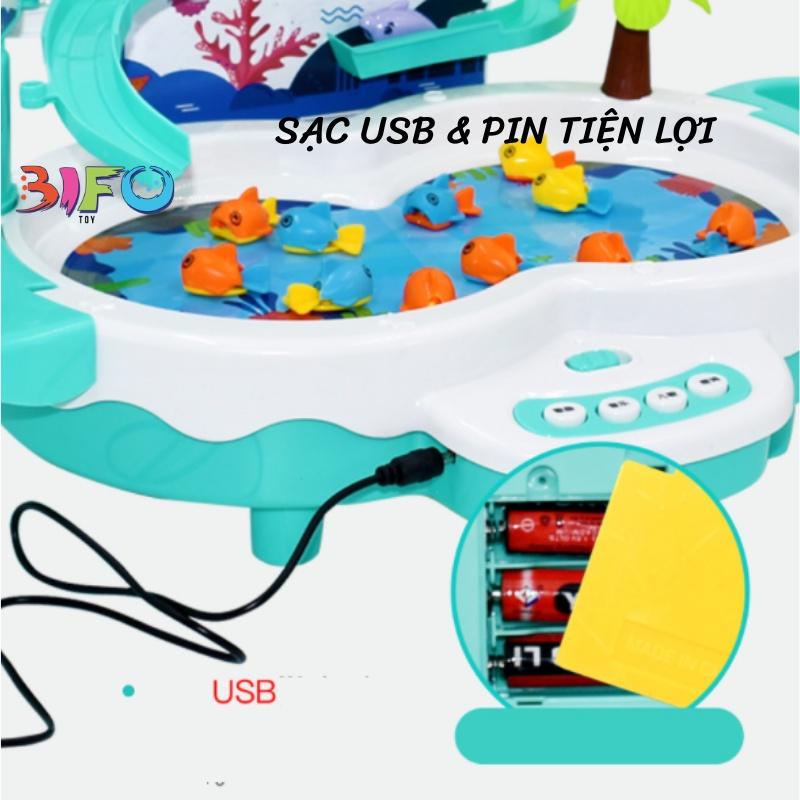 Bộ đồ chơi câu cá điện 3in1 đồ chơi thông minh phát triển trí tuệ cho bé có cầu trượt đèn nhạc có sạc USB tiện lợi