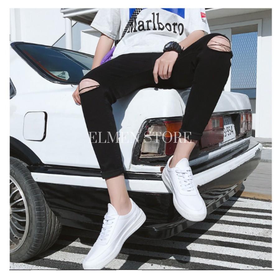 Quần jeans đen rách gối
