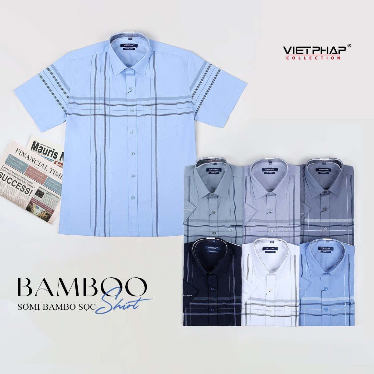 Áo Sơ Mi Nam Ngắn Tay VIỆT PHÁP Form Luxury Chất liệu Bambo In Sọc lịch lãm, sang trọng 35514