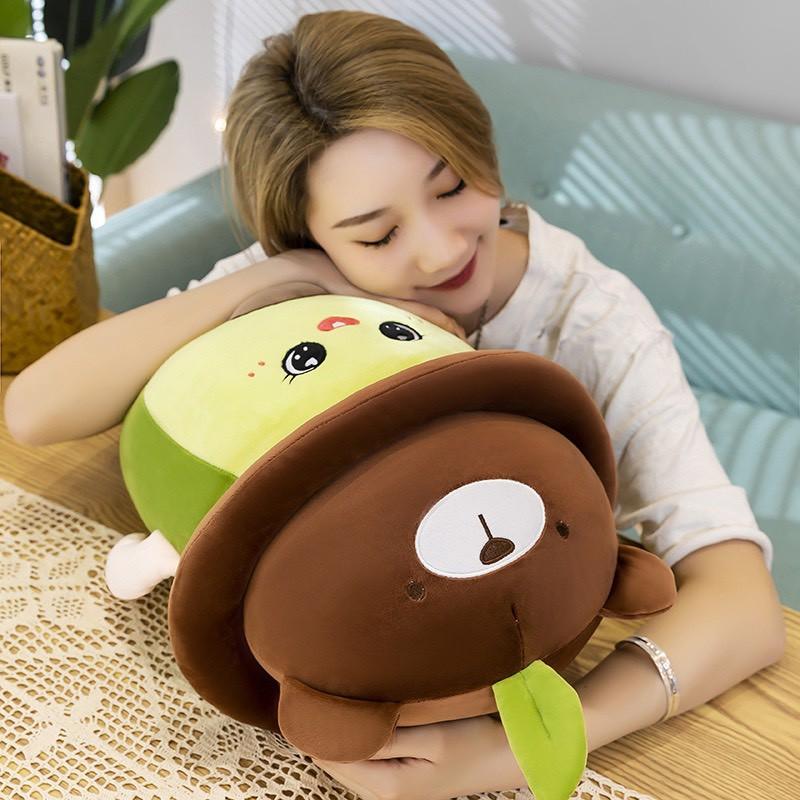 Gấu Bông Quả Bơ Đội Mũ Hình Thú, Gối Mền Quả Bơ Đội Nón