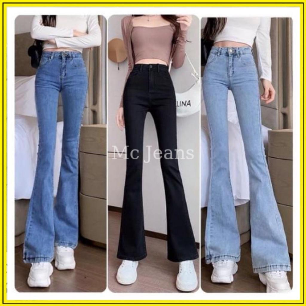 Quần bò jean nữ ống loe đứng rộng suông co giãn jeans cạp cao cao cấp Hottrend 2022