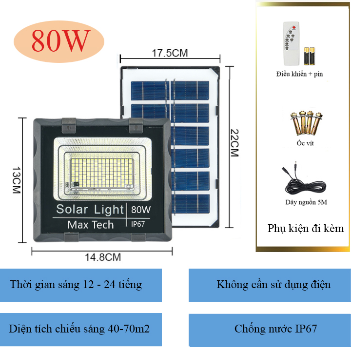 Đèn năng lượng mặt trời 60W,45W,80W,100W,180W Solar light - sử dụng hoàn toàn năng lượng mặt trời - không sử dụng điện - D1082