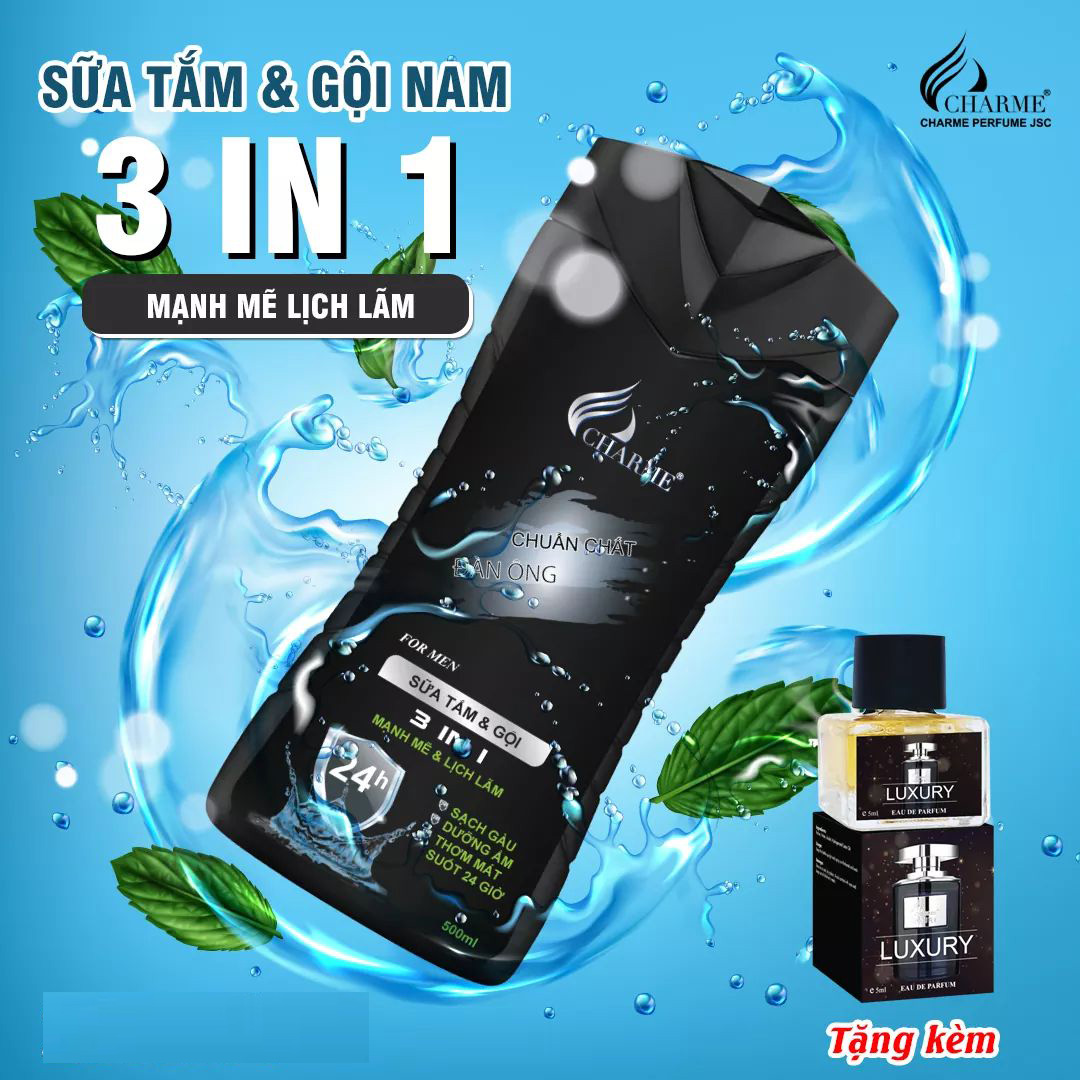 Sữa tắm và gội toàn thân 3in1 Charme For Men mạnh mẽ và lịch lãm 500ml