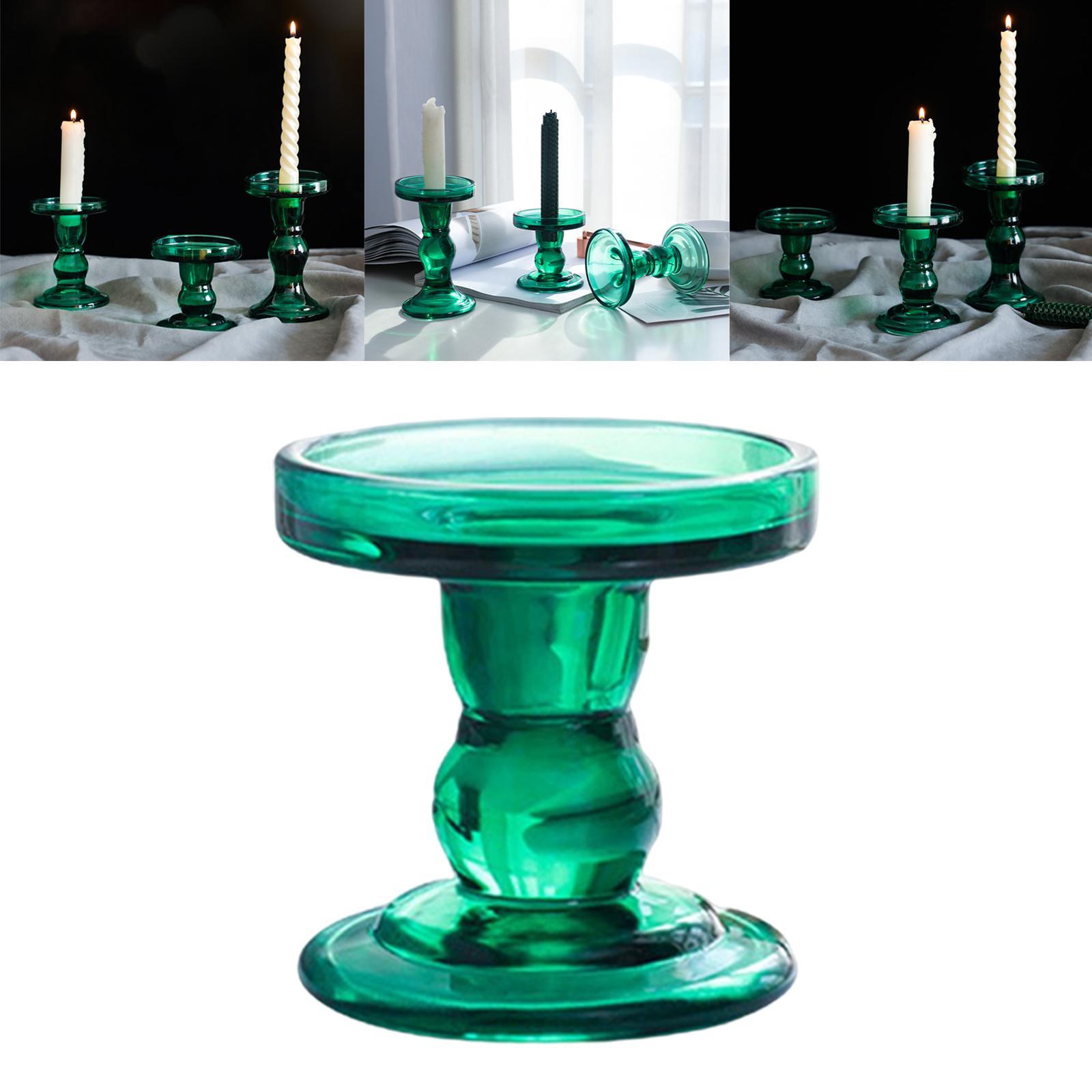 Retro Green Glass Candle Holder for Pillar Candle for Table Party Decor S
