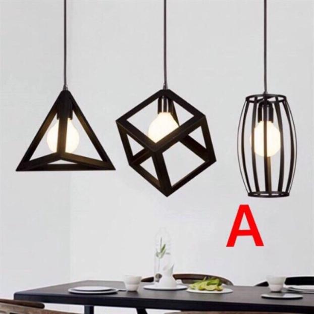 Đèn thả sắt hình khối hình học kèm bóng bull, Bảo Hành 2 năm DT