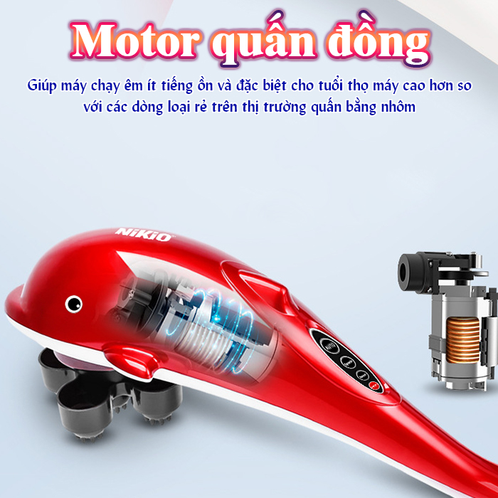 Máy mát xa cầm tay cá heo Nikio NK-608B - Điện tử, 6 đầu massage
