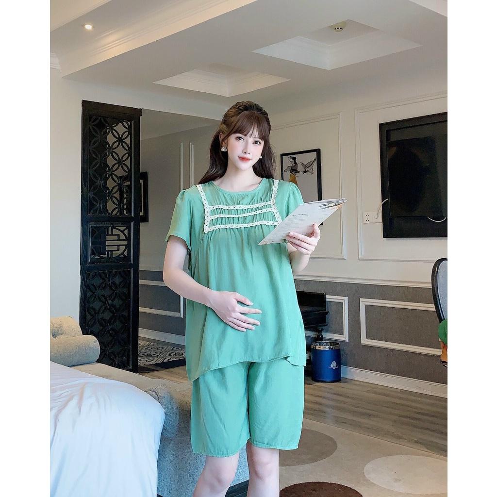 Bộ đồ bầu cộc tay ba ren ngực kết hợp sau sinh M52 - bauxinh