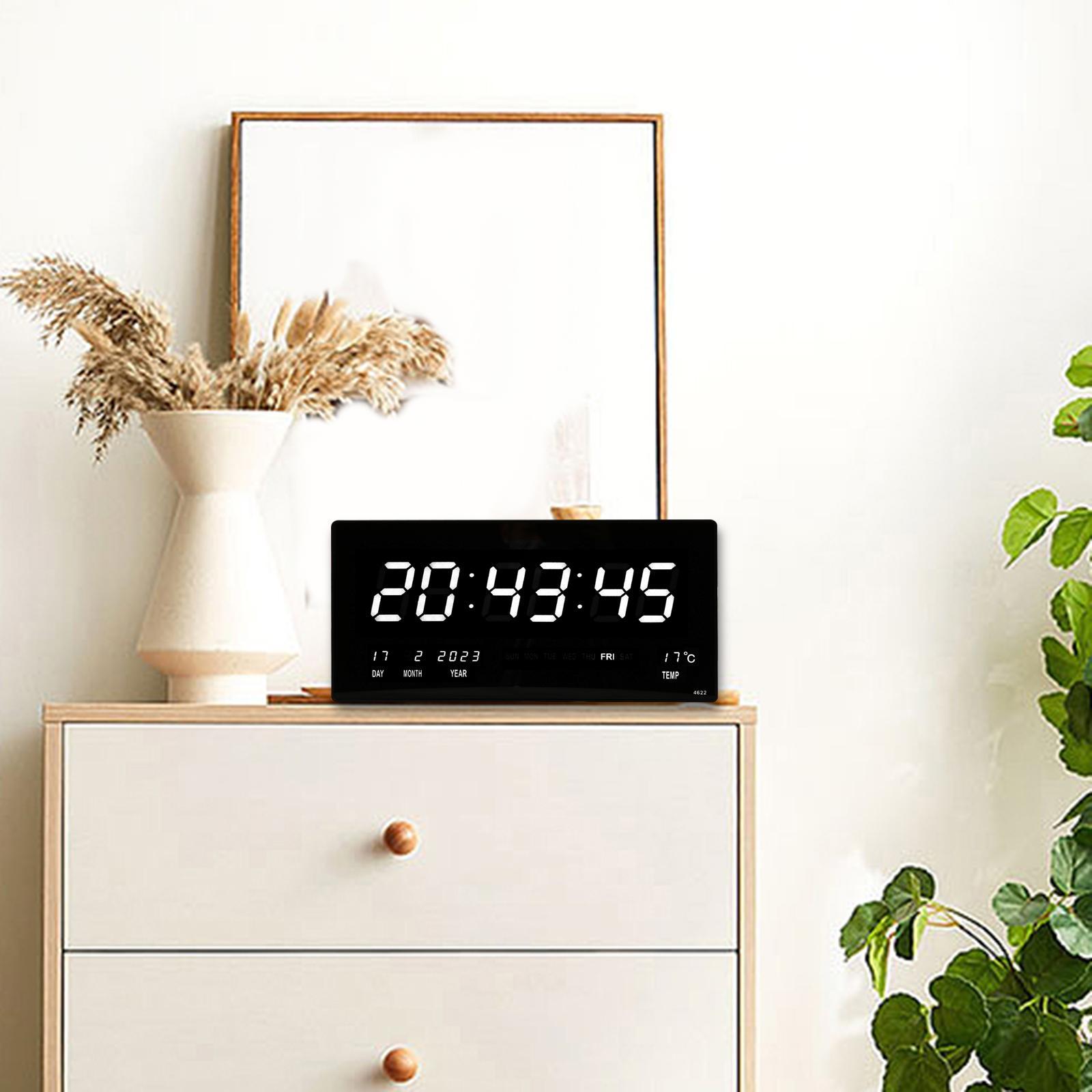 Rectangle Digital Wall Clock USB Indoor Temperature Day of Week Large Number