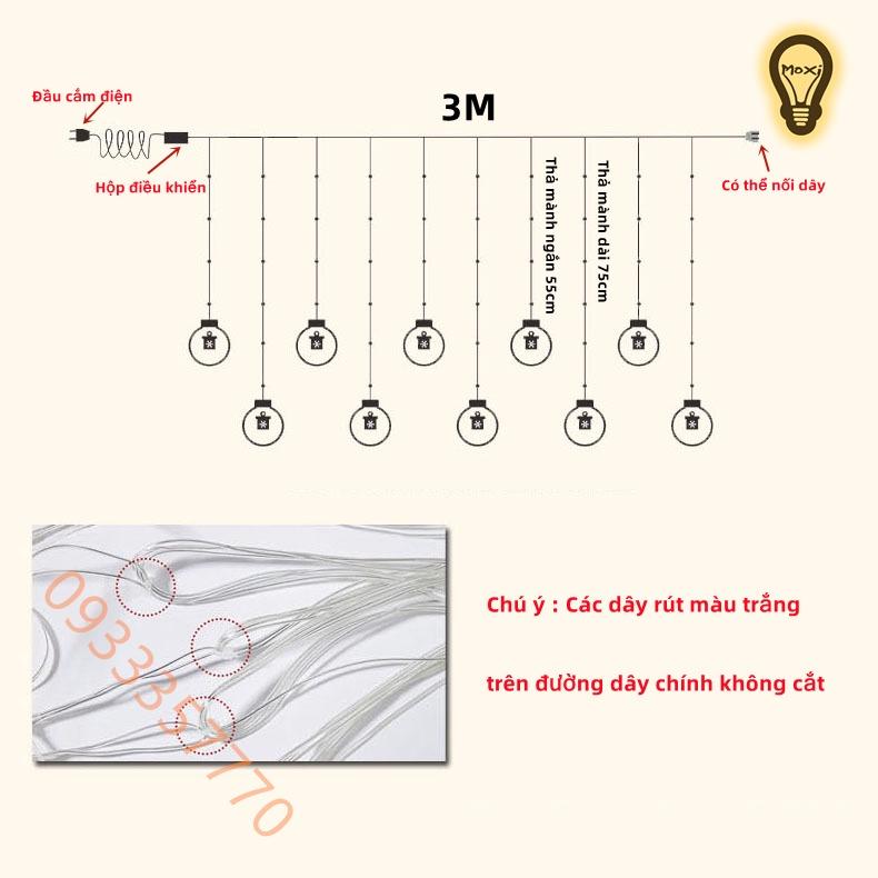 Dây đèn Trang Trí Bộ Rèm Thả Mành Giáng Sinh Chuông Tuần Lộc Cắm Điện