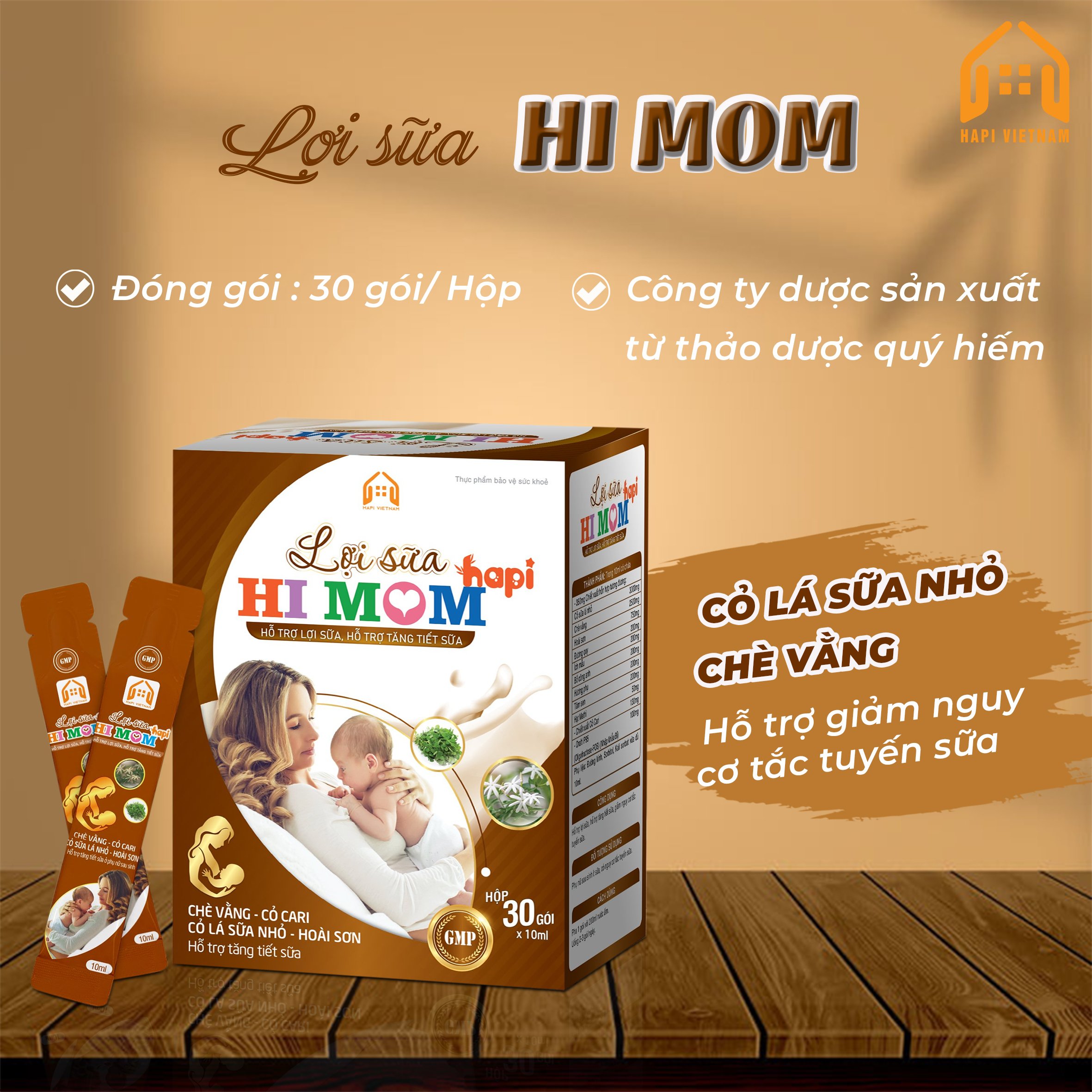 Lợi sữa Hi Mom Hapi - Sữa đặc hơn, thơm hơn, hỗ trợ tăng tiết sữa, giảm nguy cơ tắc tuyến sữa