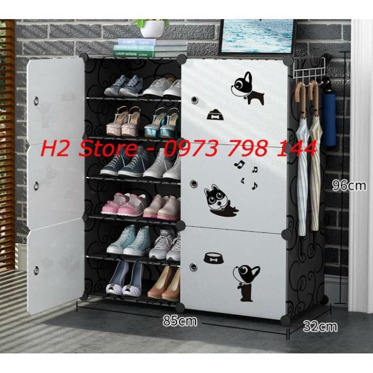 TỦ NHỰA ĐỰNG GIÀY DÉP KIỂU MỚI 12 Ô CỬA CÚN ĐEN