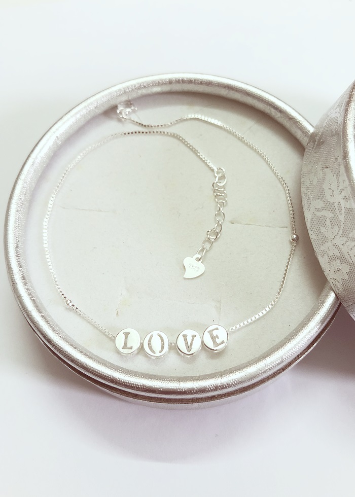 Lắc chân bạc nữ trang sức bạc Ý S925 Huệ Ngân - LOVE RYBJ50053