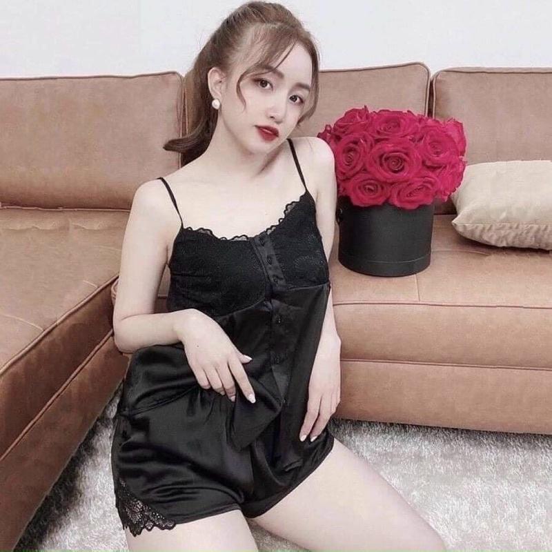Sét bộ ngủ 2 dây phi bóng phối ren siêu cute