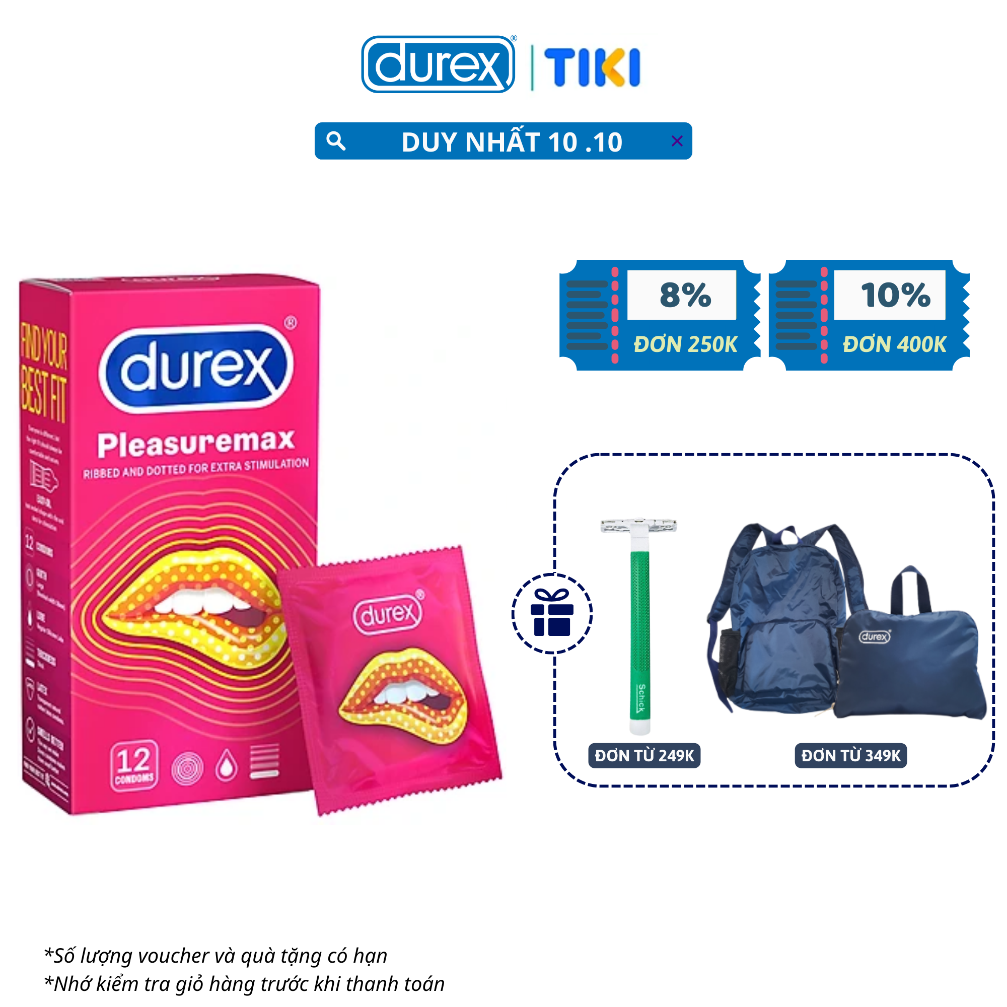 Bao cao su Durex Pleasuremax Hộp 12 Bao