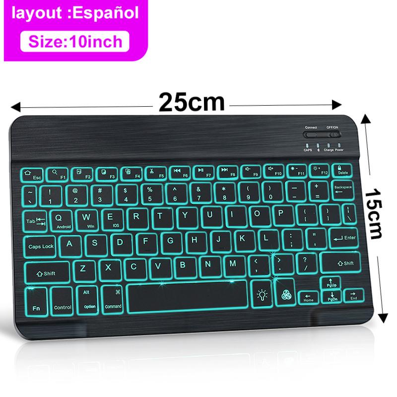 RGB Bàn Phím Bluetooth Không Dây Bàn Phím Bluetooth Mini Tây Ban Nha Nga Bàn Phím RGB Backlit Sạc Cho Ipad Điện Thoại Máy Tính Bảng