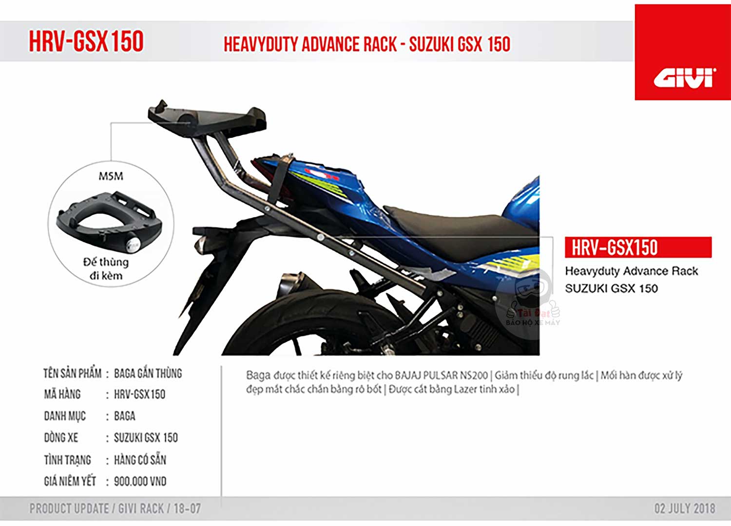 Baga Givi chính hãng HRV gắng xe Suzuki GSX 150R / S150