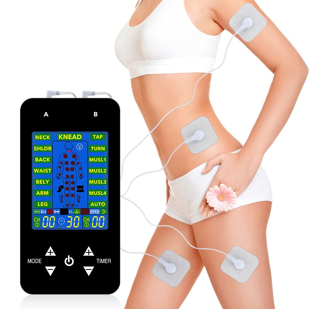 Compact Dual-Channel Pulse Massager TENS&EMS Muscle Stimulator Unit 15 Massage Modes 40 Strength Levels Adjustable Timer