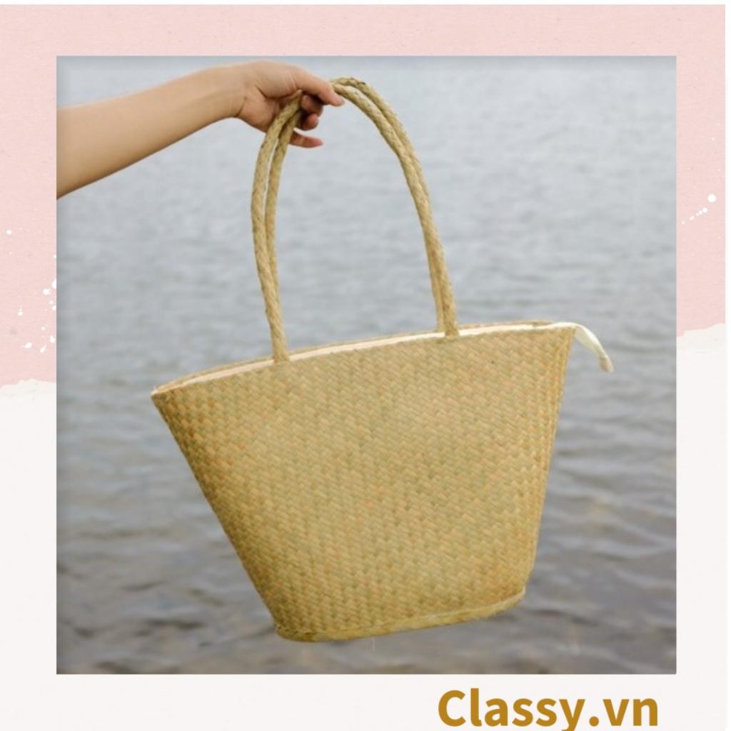 Túi cỏ bàng dáng bầu Classy , có lớp lót làm từ cỏ bàng 100% thiên nhiên, từ bàn tay thợ thủ công Việt Nam T985