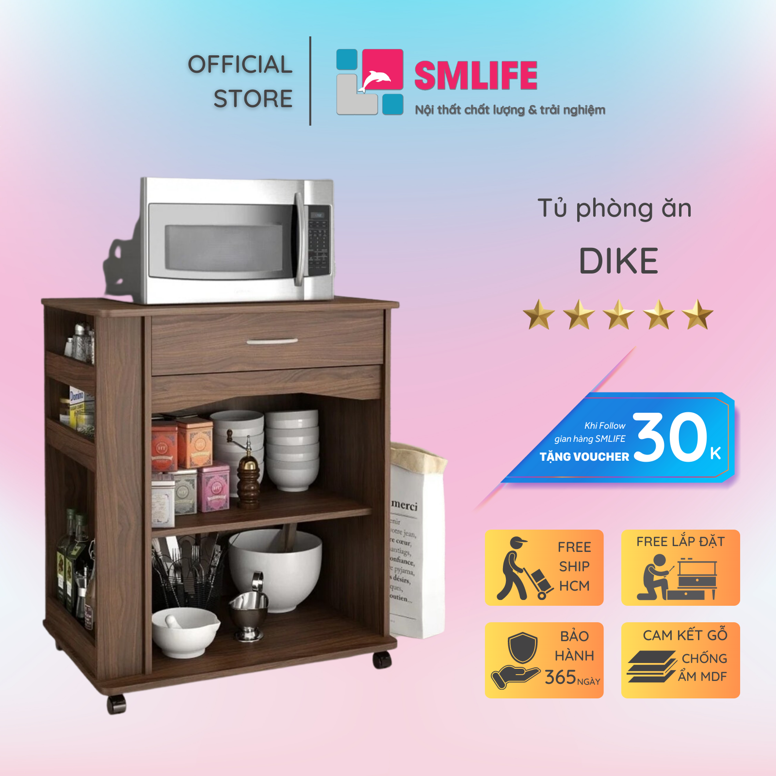 Tủ phòng ăn gỗ hiện đại SMLIFE Dike  | Gỗ MDF dày 17mm chống ẩm | D75xR45xC96cm