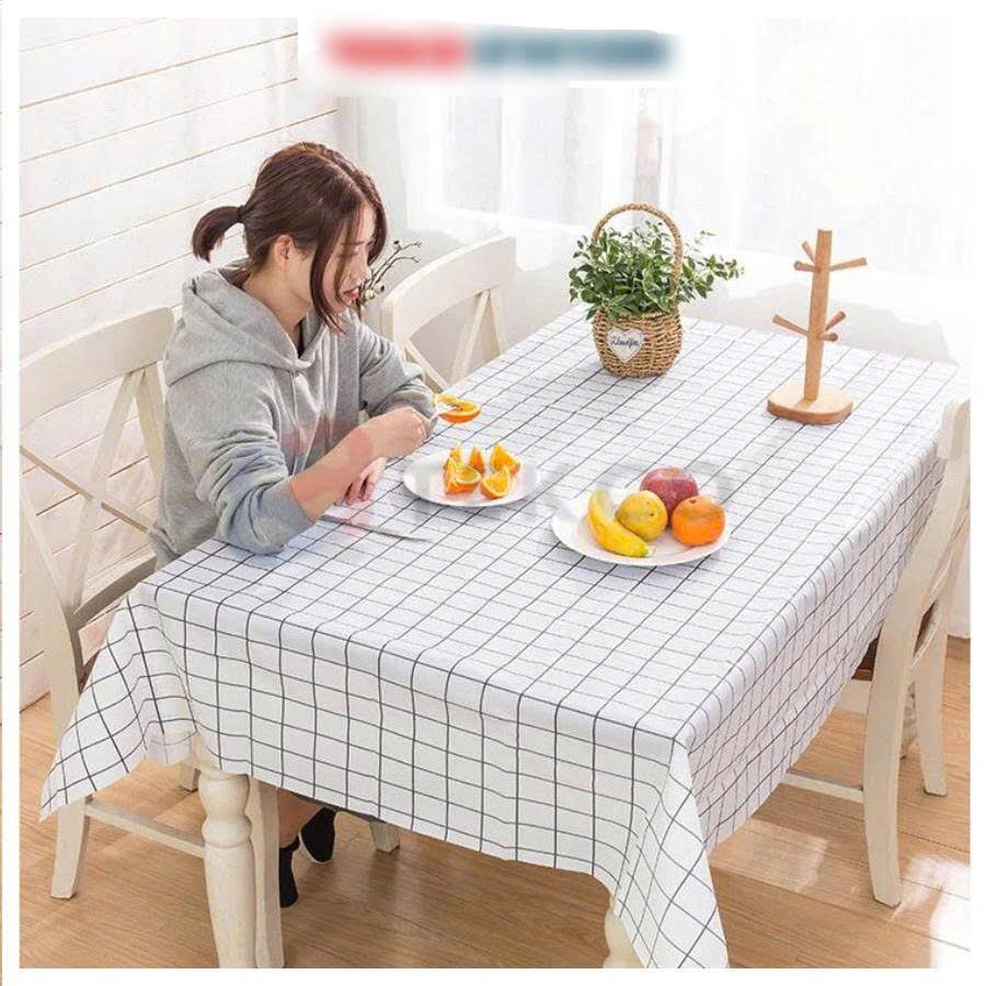 Khăn trải bàn kẻ caro nhựa PVC chống thấm nước  - Khăn decor phòng ăn 180 cm x 140 cm