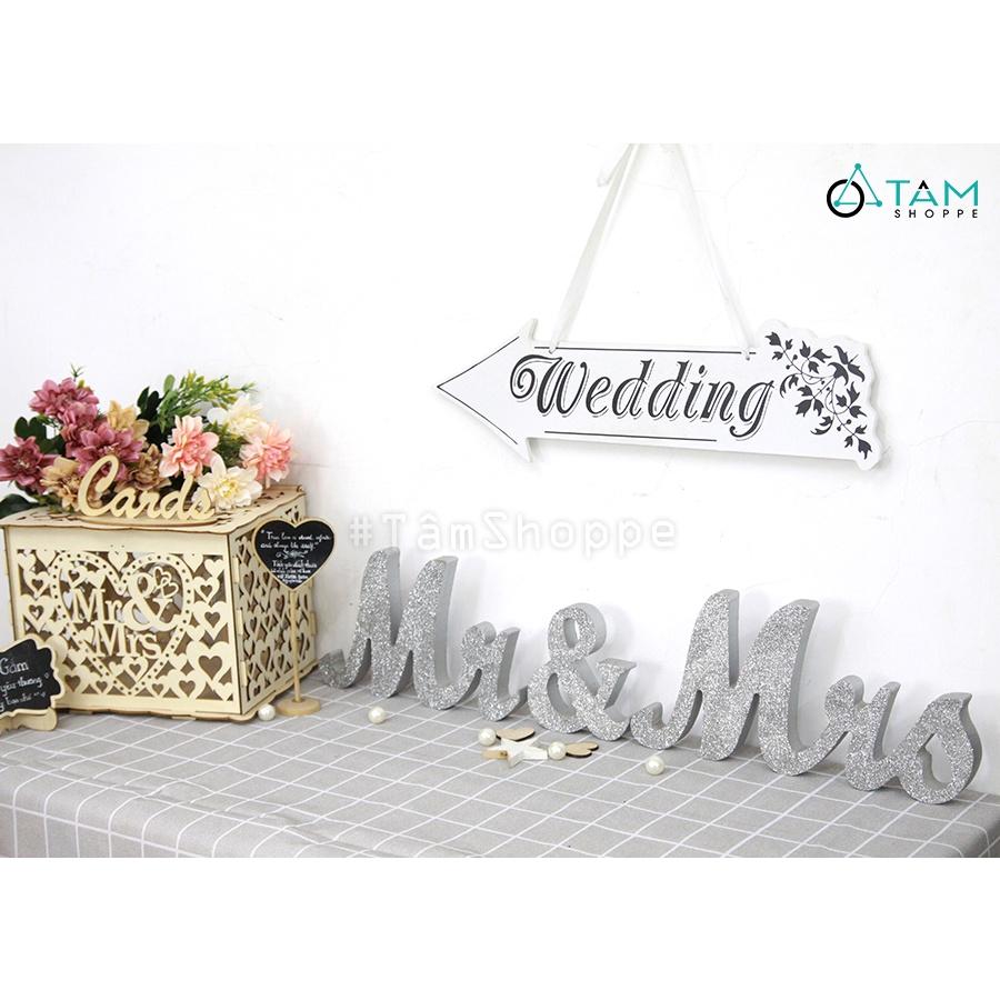Bảng gỗ chỉ đường đám cưới Wedding mũi tên trắng đen trang trí cưới TTC-17