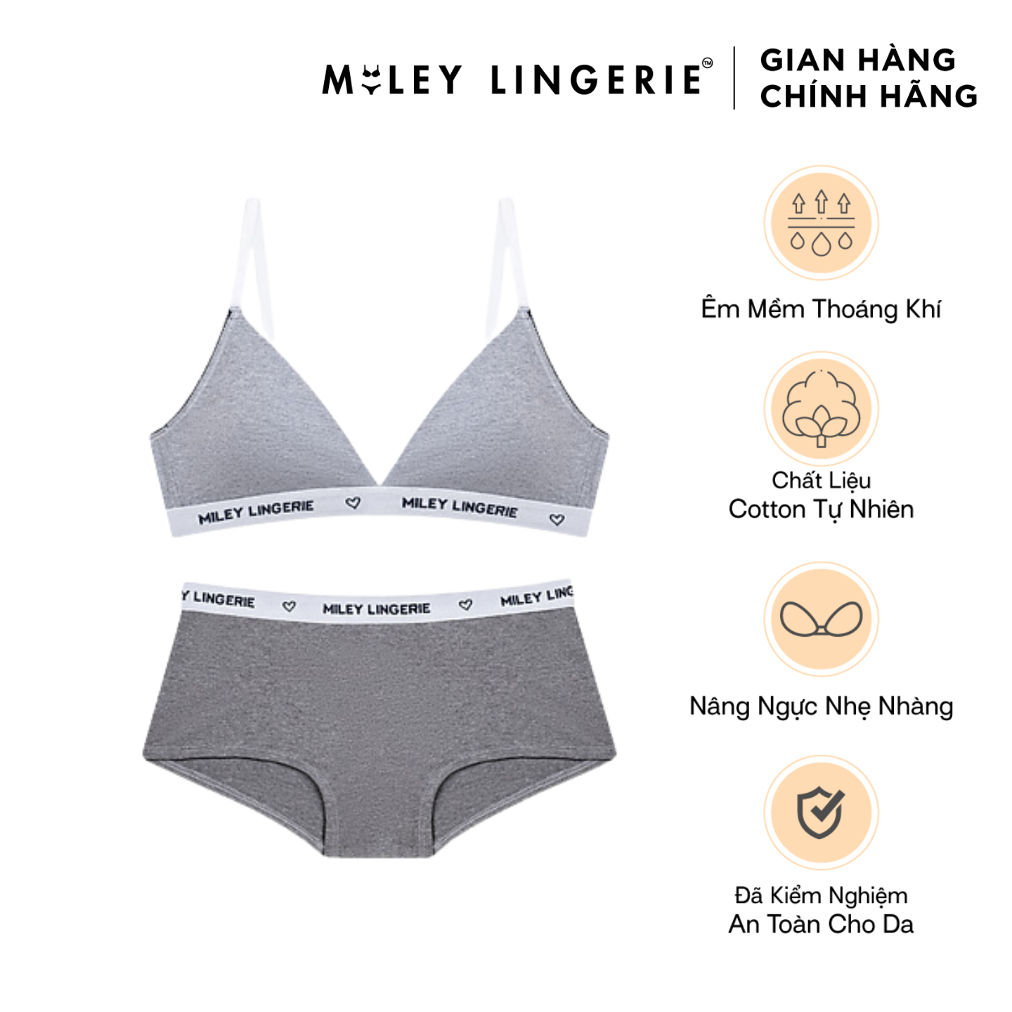 Bộ Đồ Lót Áo Có Đệm Mút Mỏng Và Quần Boy Short Vải Cotton Tự Nhiên Viền Lưng Logo BeingMe Dust Star Miley Lingerie