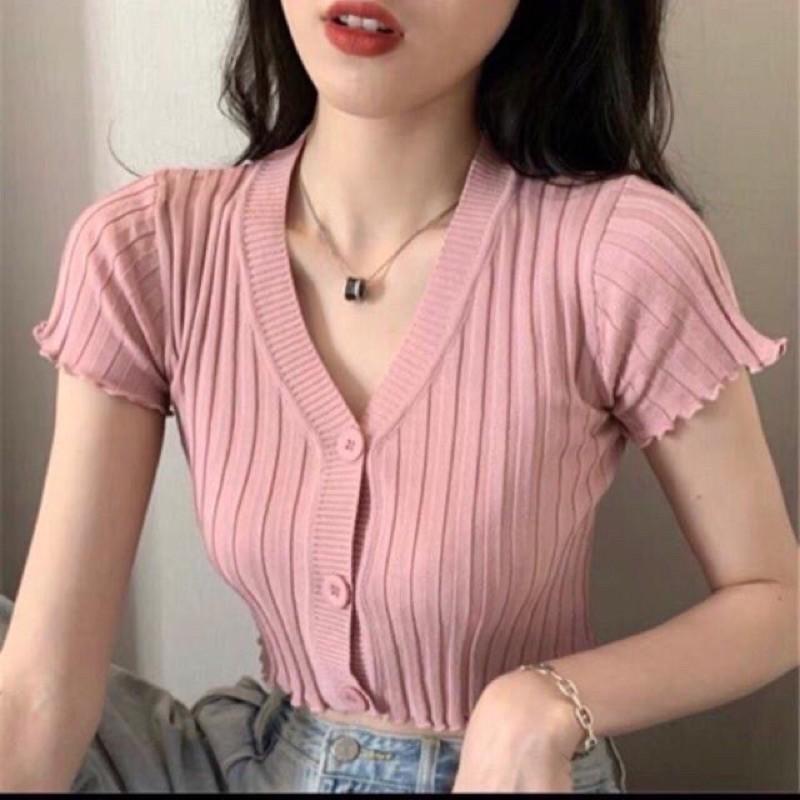 Áo len nữ cộc tay dáng croptop hót hit