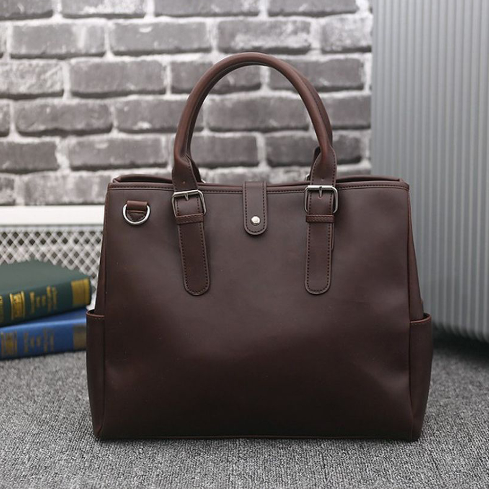 Men Business Tote Bag Crazy Horse Leather Large Capacity Trendy Casual Handbag