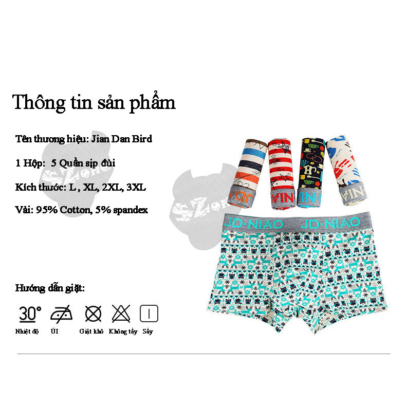 Hộp 5 Quần lót nam Boxer trơn, vải cotton thoáng mát, quần sịp sờ là thích