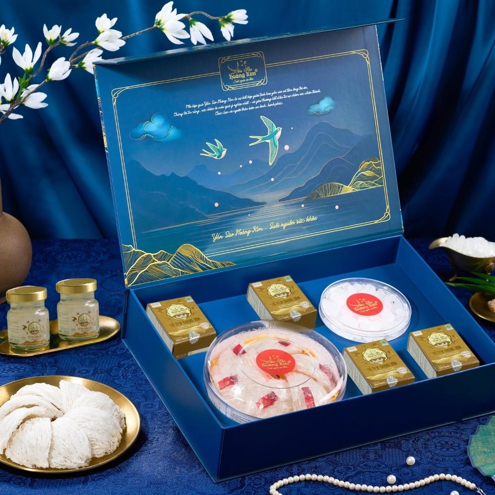 [CHÍNH HÃNG] Yến Sào Hoàng Kim - Hộp Quà Phúc Lộc Sum Vầy (50g Tổ Yến Sạch Loại 1 &amp; 4 Hũ Yến Chưng Đường Phèn) Quà Tặng Gia Đình