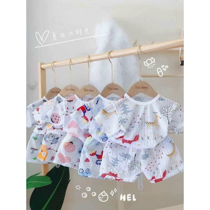 Bộ cotton giấy cộc tay cài vai cho bé