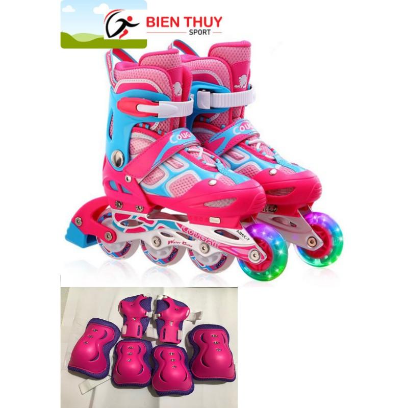 Giày Trượt Patin Cougar 835LSG - Màu Vàng Xanh - Có Đèn - Tặng Bộ Bảo Vệ