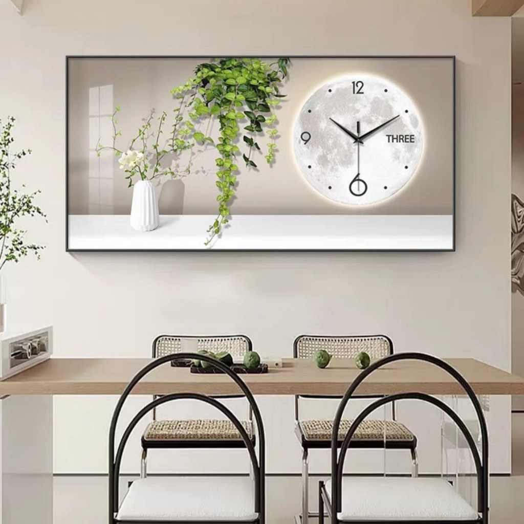 (HCM)Tranh treo tường đồng hồ tráng gương bình lá tropical nhiệt đới uv mặt mica sáng bóng