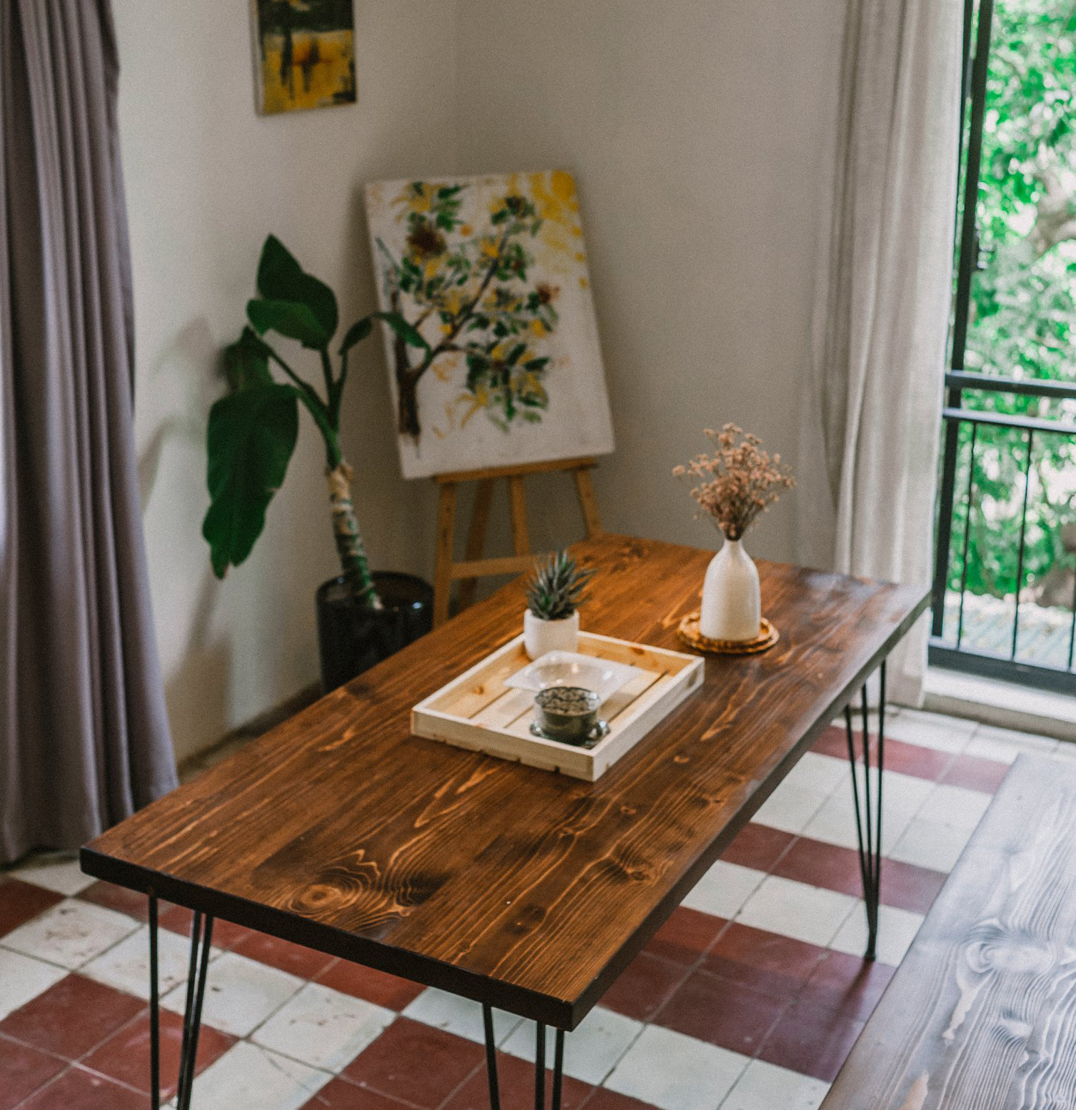 Bàn Làm Việc Chân Sắt Màu Phong Cách Cổ Điển Màu Rustic Nhiều Kích Thước