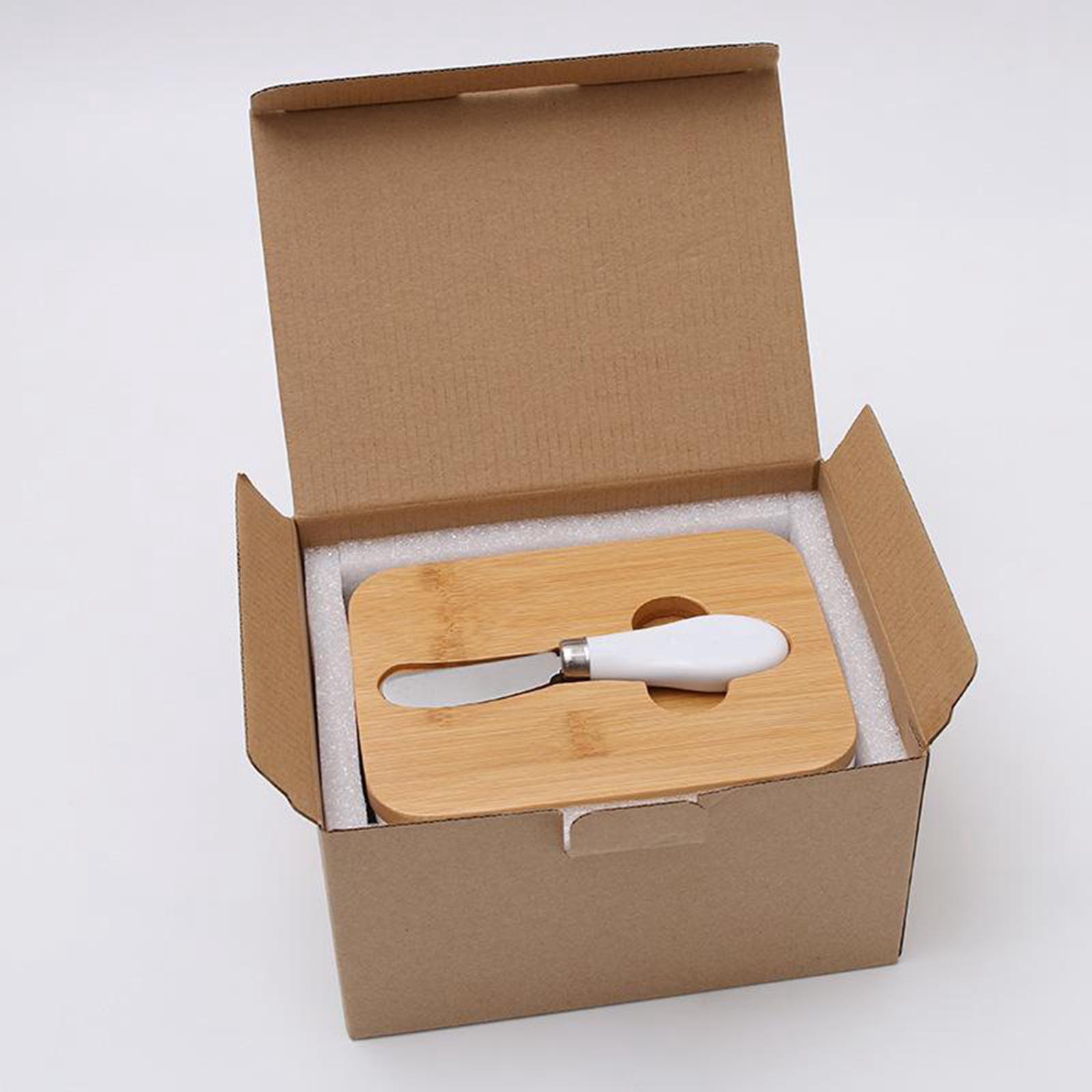 Ceramic Butter Dish Keeper with Wooden Lid and Steel Knife