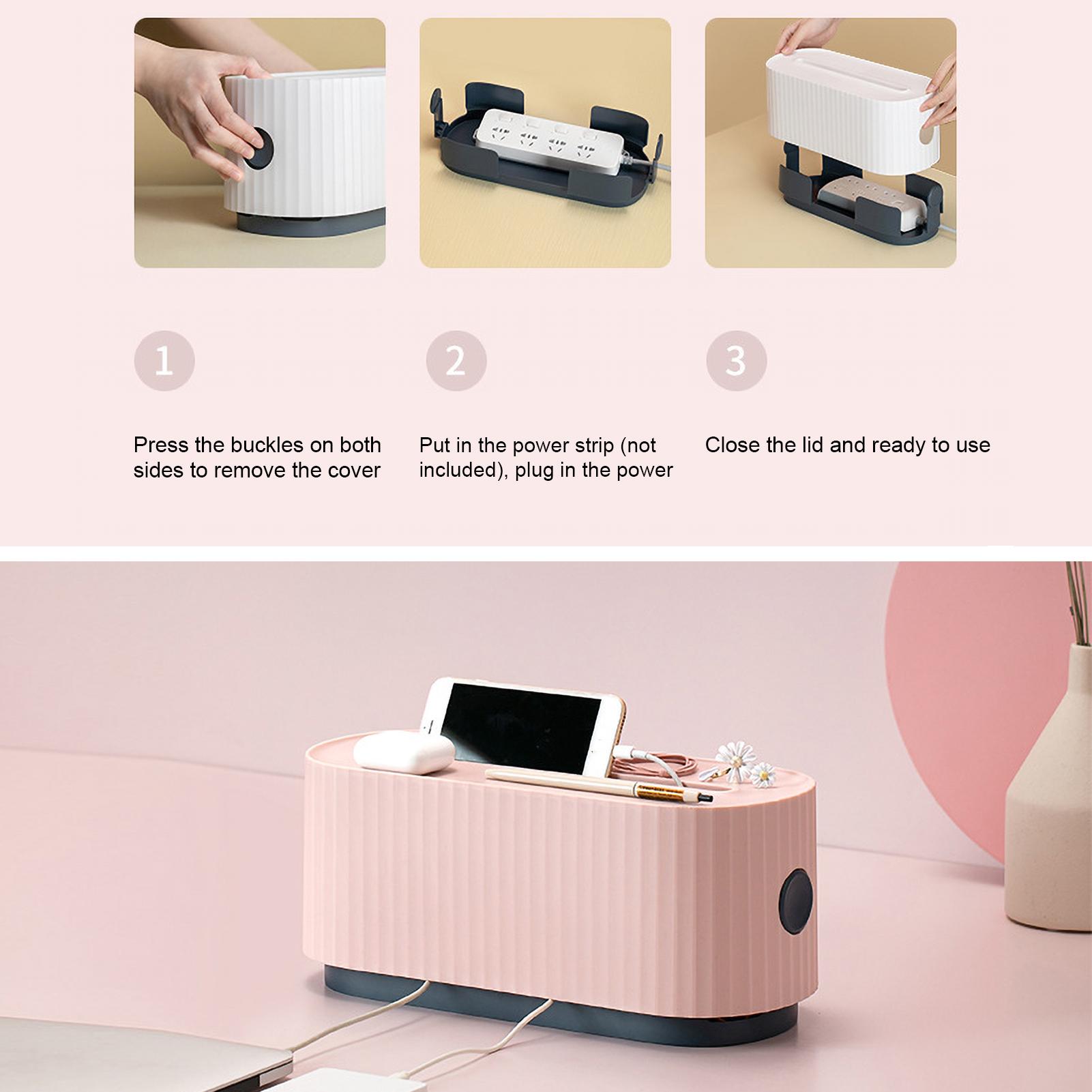 Cable Management Box with Phone Holder Lid Desk Wire Organizer Power Strips Protector Cord Hider Box Cord Organizer