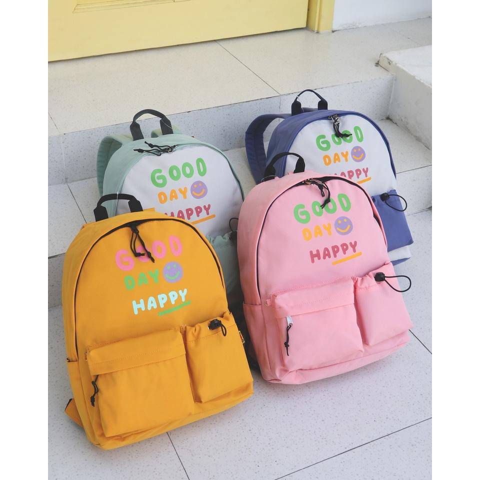 Balo học sinh Unisex, thiết kế thời trang, dễ thương (BL DA HAPPY) - BOM