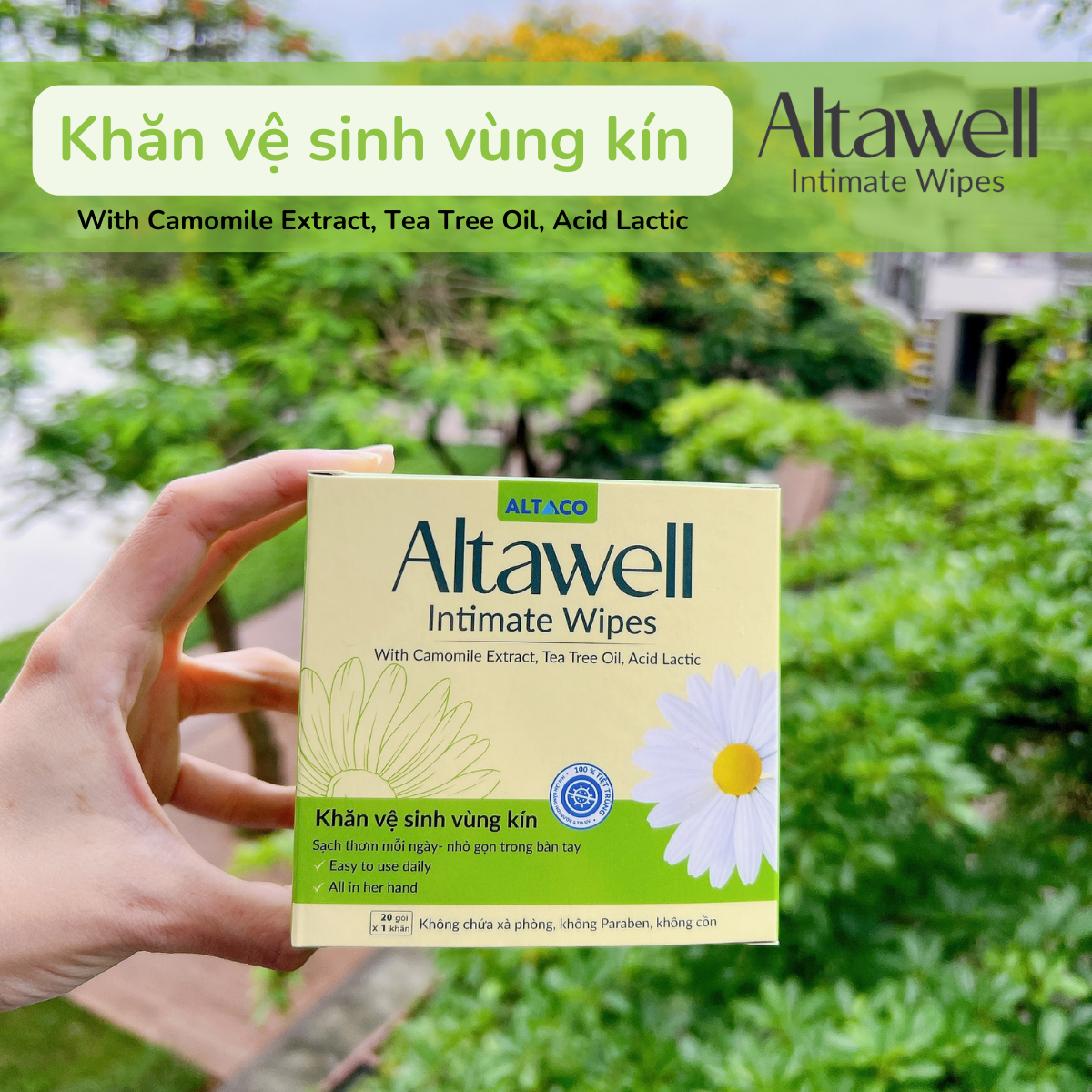 Khăn lau ướt vệ sinh "cô bé" Altawell Intimate Wipes 1 HỘP 20 gói