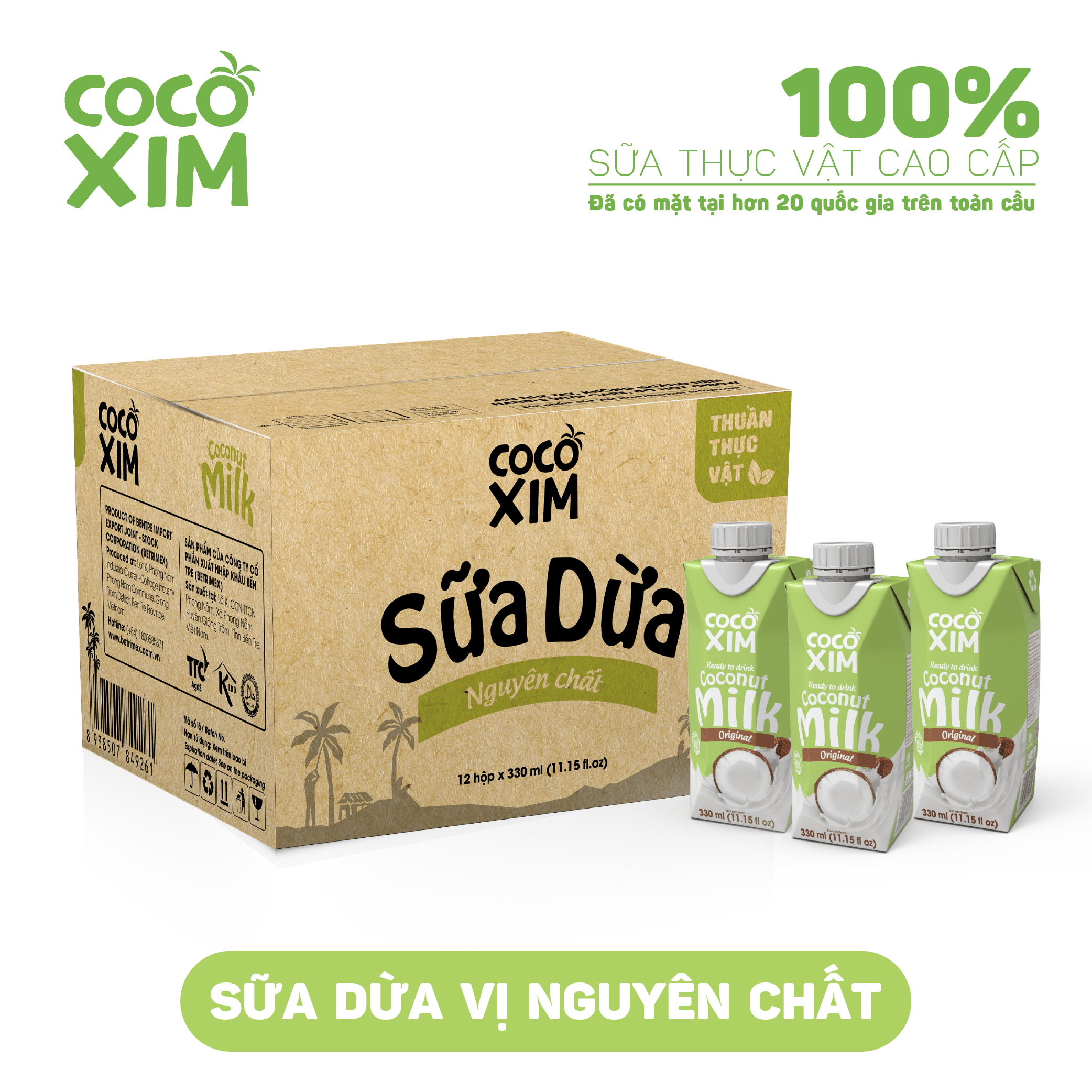 Thùng 12 Hộp Sữa Dừa Cococxim Nguyên Chất 330ml/Hộp