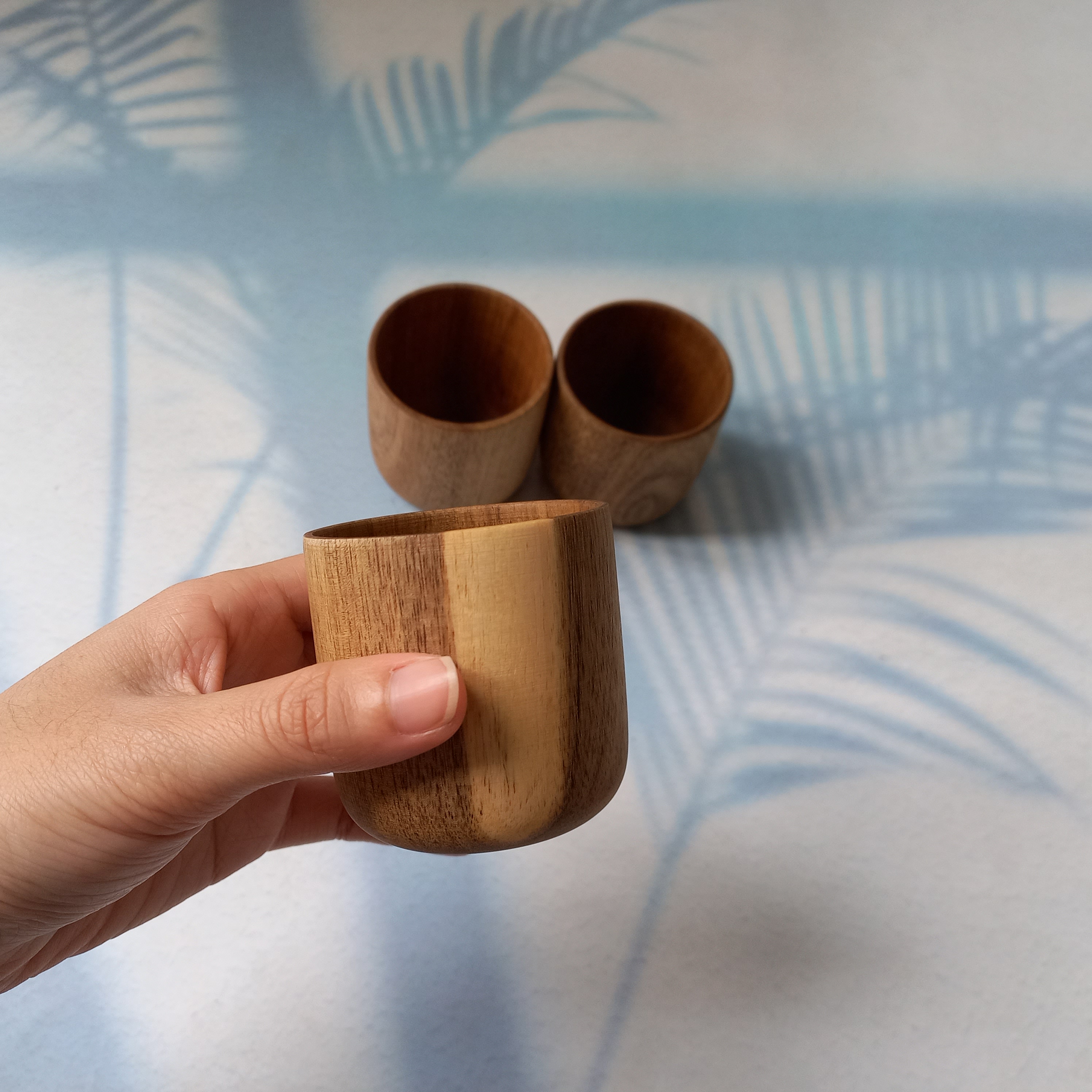 Cốc gỗ keo nhỏ xinh 6x6cm, an toàn sức khỏe uống trà uống nước decor chụp ảnh