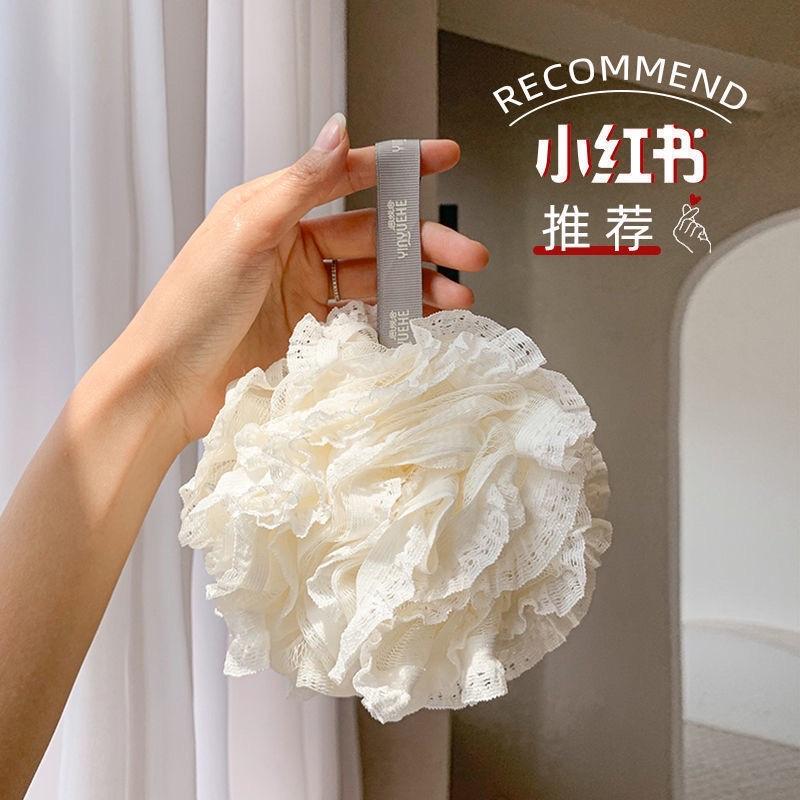 Bông tắm tròn mềm mịn siêu tạo bọt Hàn Quốc vải lưới phối REN, massage da tẩy tế bào chết cao cấp có quai treo tiện lợi
