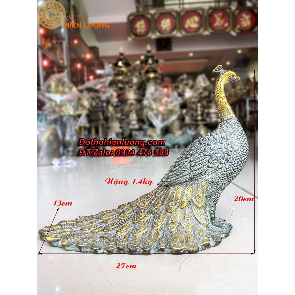 Tượng Linh Vật Công Xòe Đuôi Băng Đồng Màu Xanh giả Cổ - Vật phẩm phong thủy